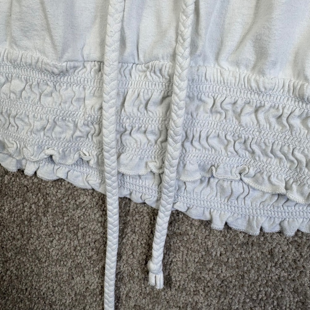 L.E.I. White Strapless Tube Top XL Y2K Boho Ring Detail Braided Tassel Smocked - Picture 3 of 8